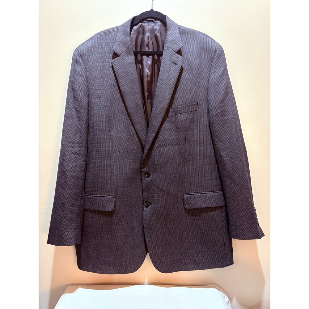 Ralph Lauren Mens 50L Brown Wool Micro Houndstooth Blazer Sport Coat Jacket Flaw
